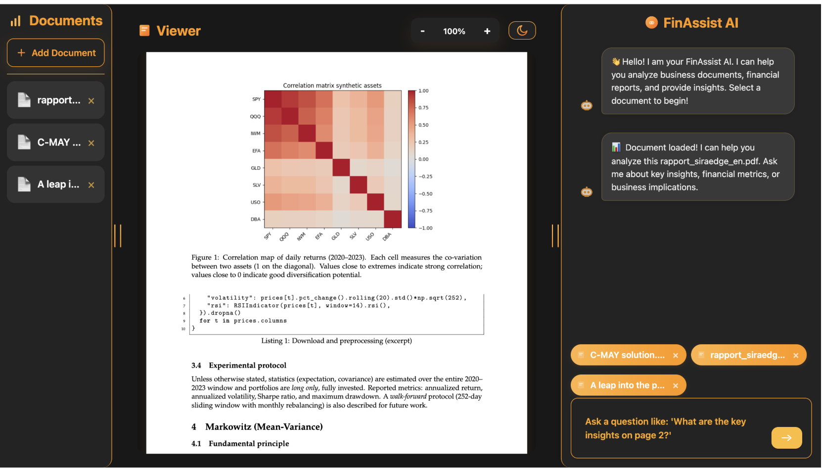 FinAssist Copilot interface